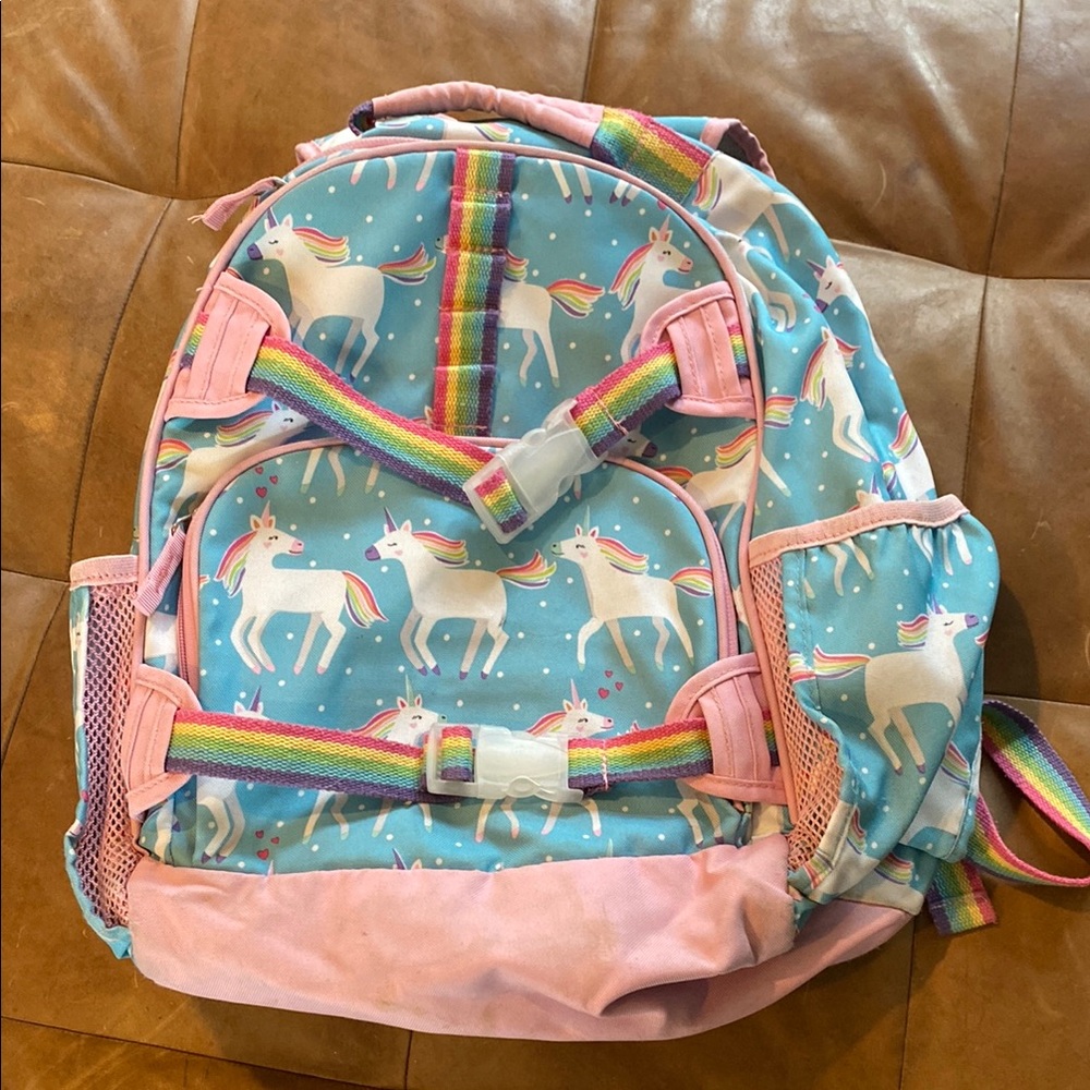 Pottery Barn Kids Unicorn Print Backpack - Blue and Pink
